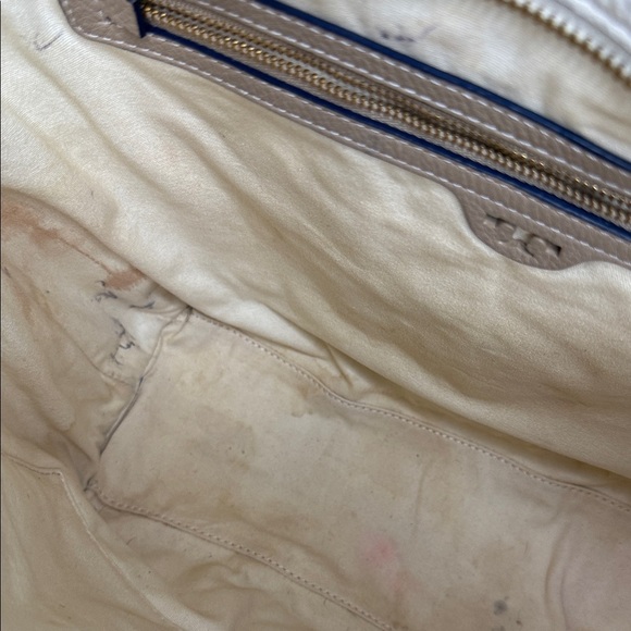 Tory Burch Pebbled Leather Tote – Neutral Colorblock – Shoulder Bag - Picture 12 of 15